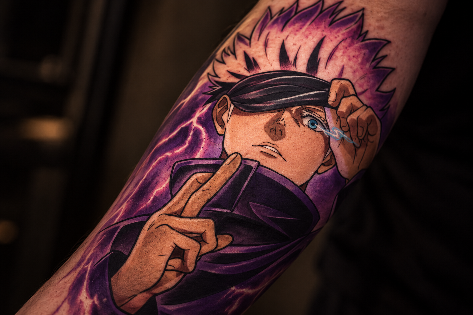 Colour anime tattoo on a forearm